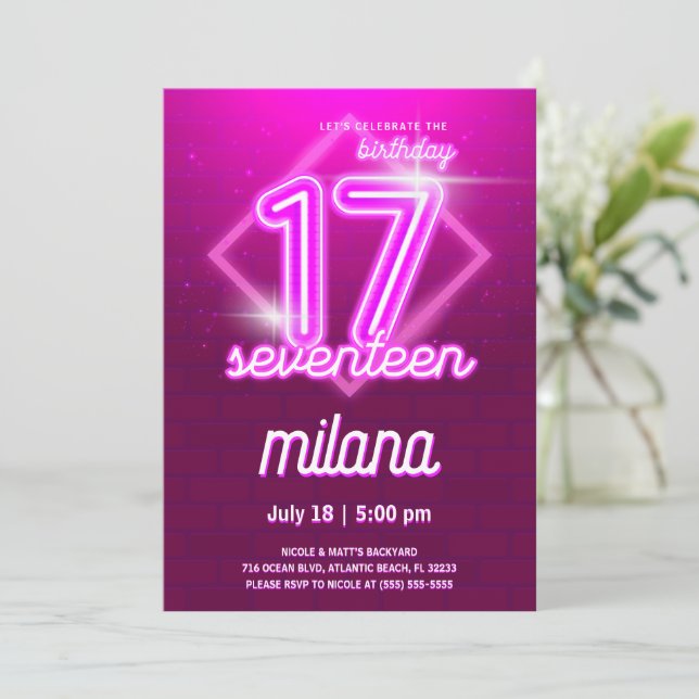 Tarjeta de invitación a la fiesta de cumpleaños 17 (Anverso de pie)