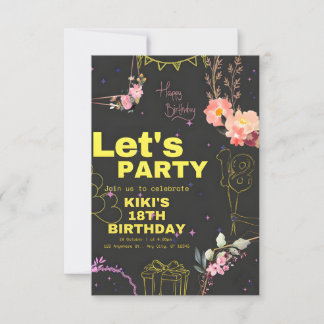 Tarjeta de invitación a la fiesta de cumpleaños 18