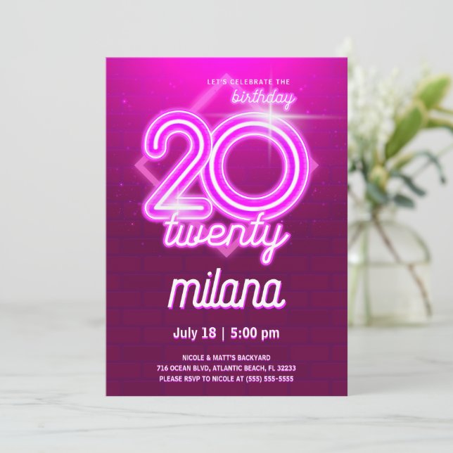 Tarjeta de invitación a la fiesta de cumpleaños 20 (Anverso de pie)