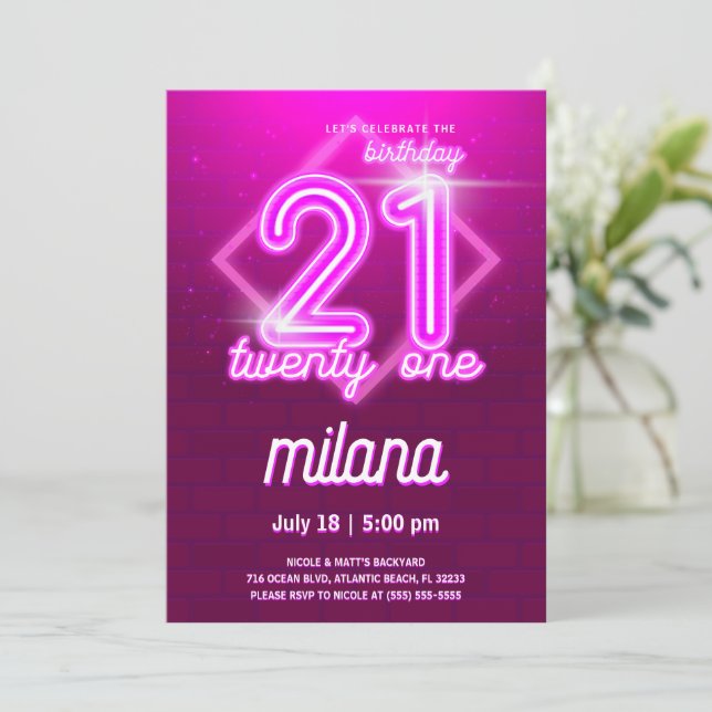 Tarjeta de invitación a la fiesta de cumpleaños 21 (Anverso de pie)