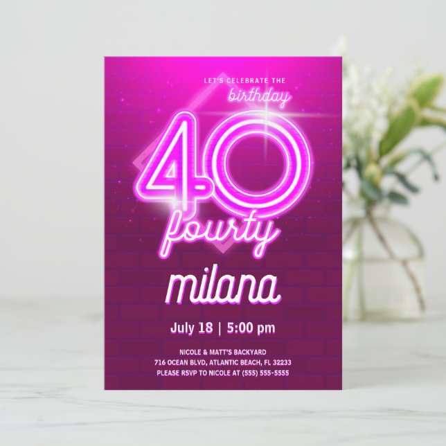Tarjeta de invitación a la fiesta de cumpleaños 40 (Anverso de pie)