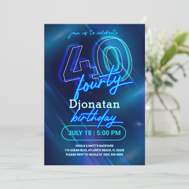 Tarjeta de invitación a la fiesta de cumpleaños 40 (Anverso de pie)