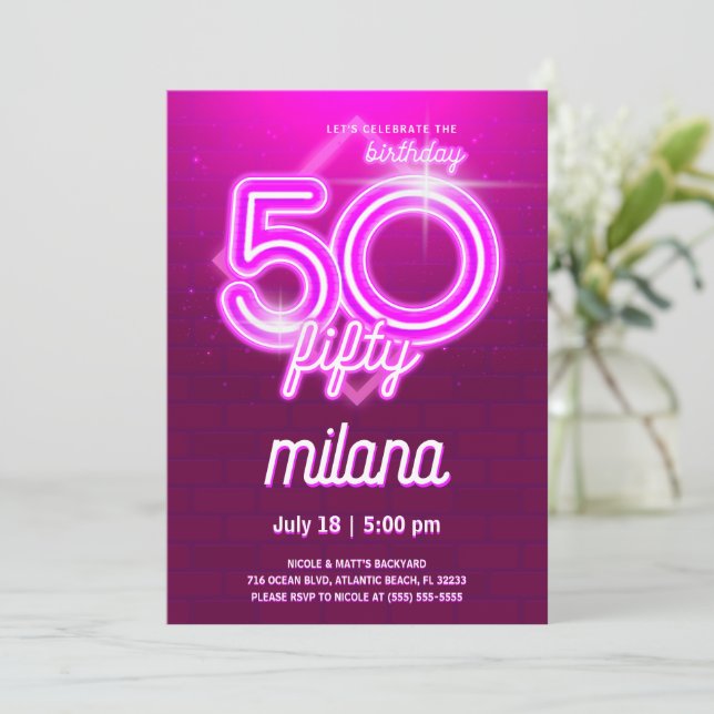 Tarjeta de invitación a la fiesta de cumpleaños 50 (Anverso de pie)