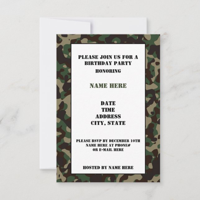 Tarjeta de invitación a la fiesta de cumpleaños ca (Anverso)