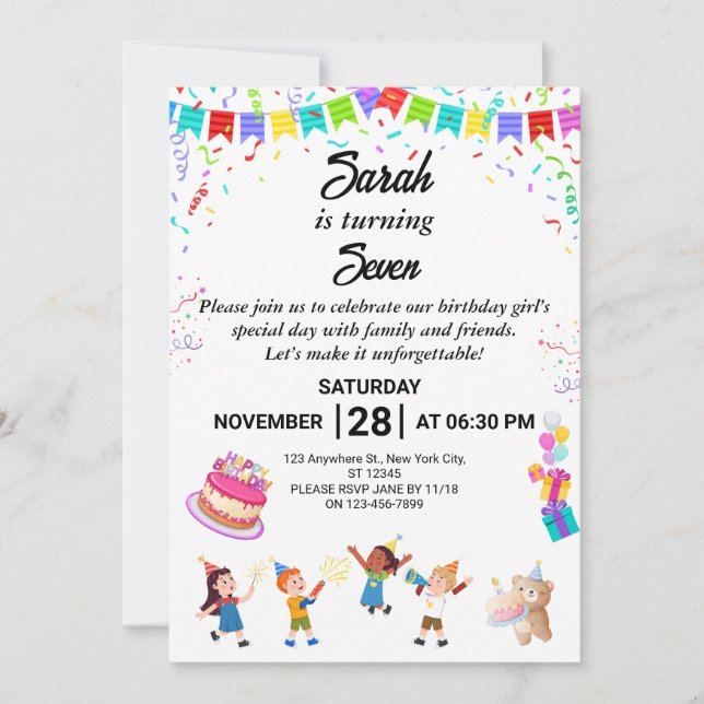 Tarjeta de invitación a la fiesta de cumpleaños el (Anverso)