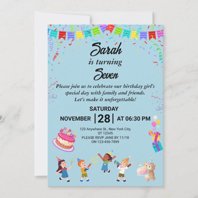Tarjeta de invitación a la fiesta de cumpleaños el (Anverso)