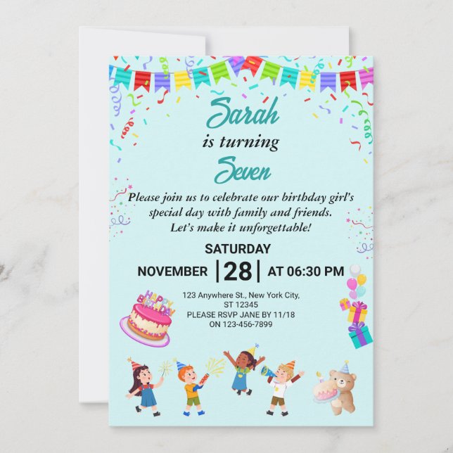 Tarjeta de invitación a la fiesta de cumpleaños el (Anverso)