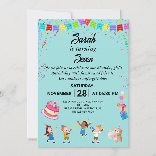 Tarjeta de invitación a la fiesta de cumpleaños el (Anverso)