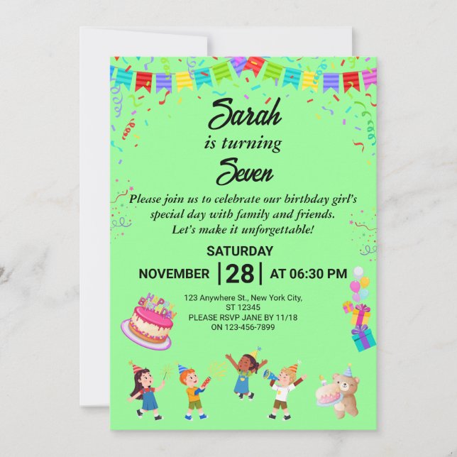 Tarjeta de invitación a la fiesta de cumpleaños el (Anverso)