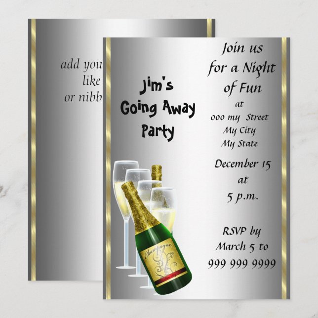 Tarjeta de invitación a la fiesta de despedida (Anverso / Reverso)