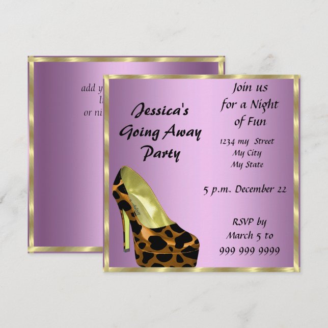 Tarjeta de invitación a la fiesta de despedida adi (Anverso / Reverso)