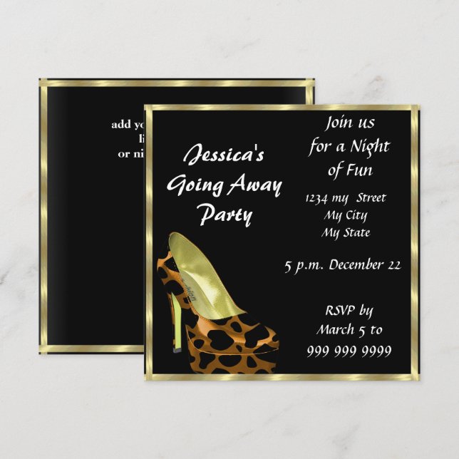 Tarjeta de invitación a la fiesta de despedida adi (Anverso / Reverso)