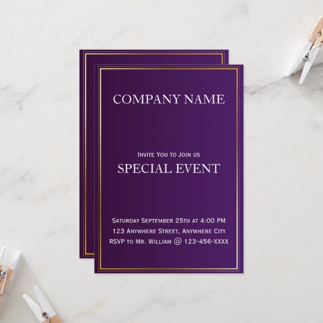 Tarjeta de invitación a la fiesta de negocios Purp (Anverso/Reverso In Situ)