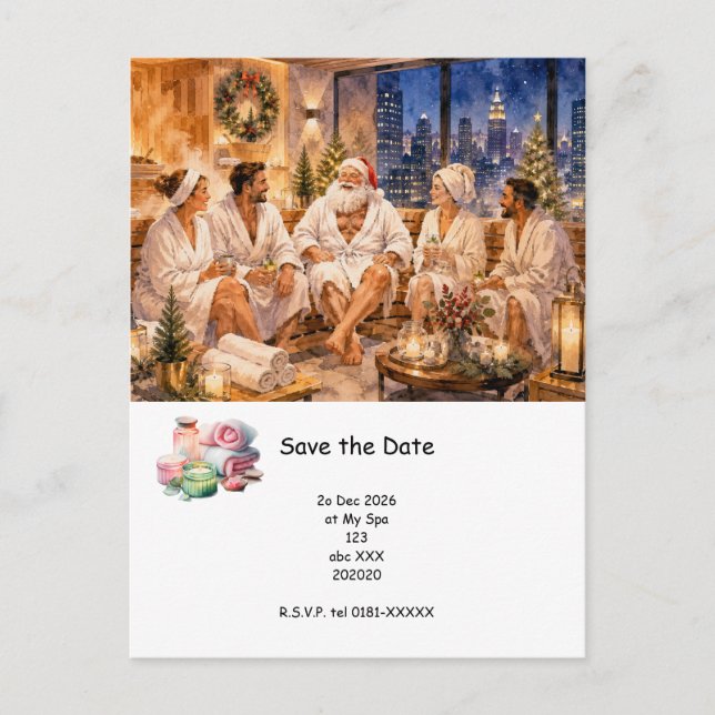 Tarjeta de invitación a la fiesta de Spa de Navida (Anverso)