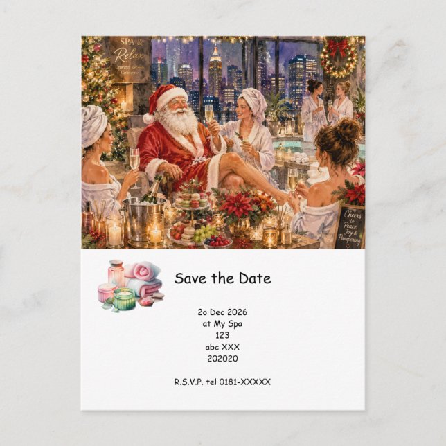 Tarjeta de invitación a la fiesta de Spa de Navida (Anverso)