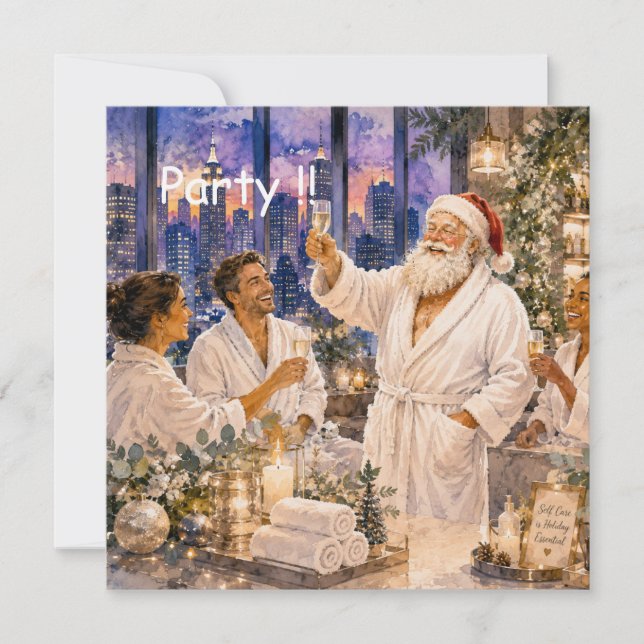 Tarjeta de invitación a la fiesta de Spa de Navida (Anverso)