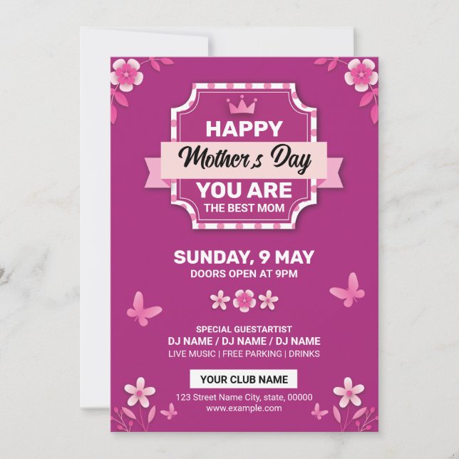 Tarjeta de invitación a la fiesta del Día de la Ma (Anverso)
