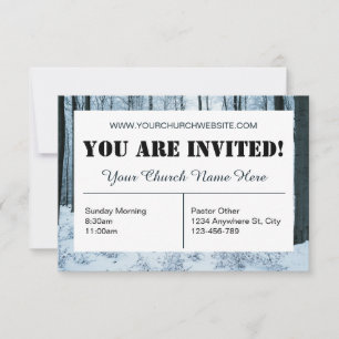 Tarjeta de invitación a la iglesia del bosque neva