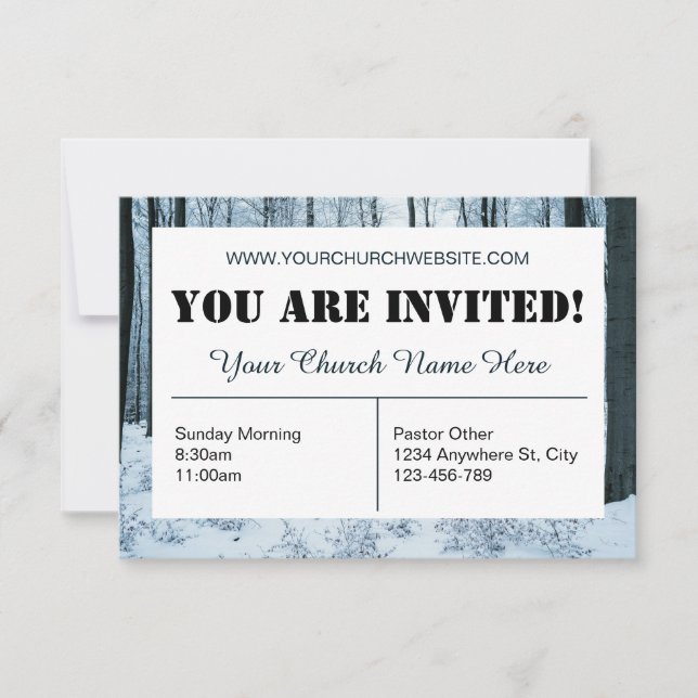 Tarjeta de invitación a la iglesia del bosque neva (Anverso)