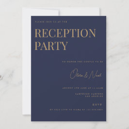 Tarjeta de invitación a la recepción de Navy & Gol