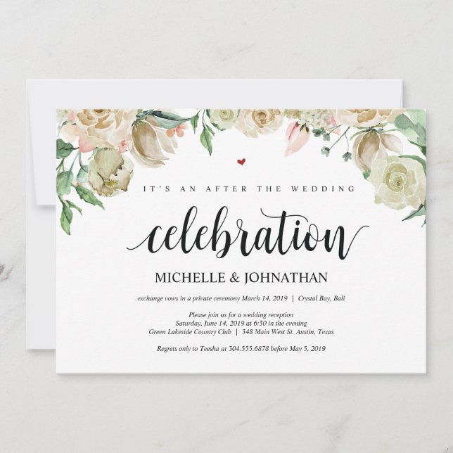 Tarjeta de invitación a la recepción del Elopement (Anverso)