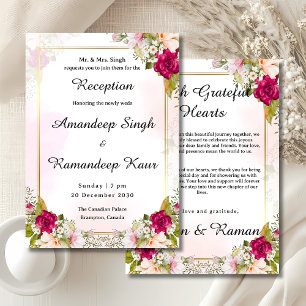 Tarjeta de invitación a la recepción floral roja s