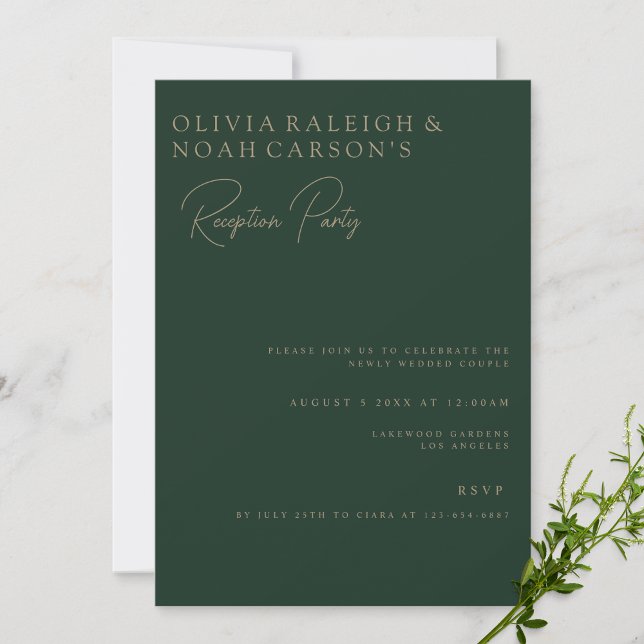 Tarjeta de invitación a la recepción verde moderna (Subido por el creador)