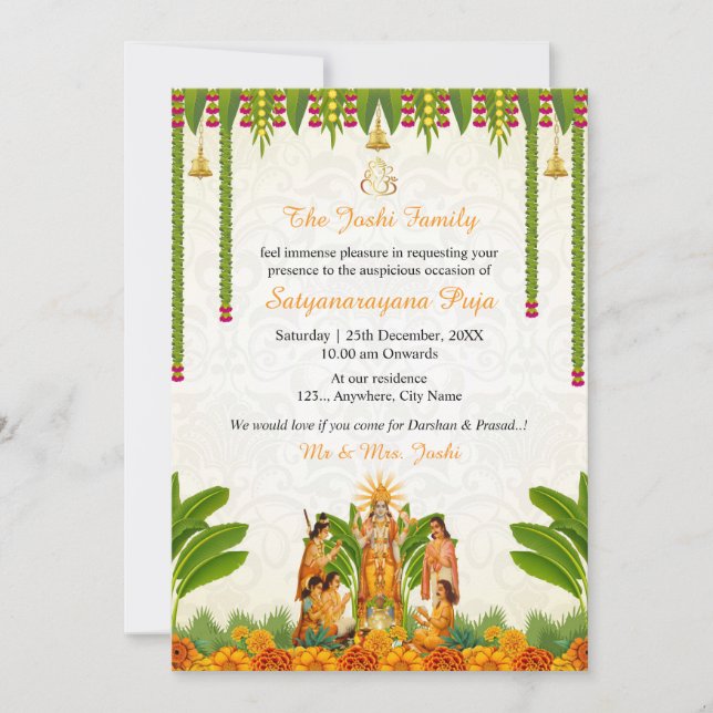 Tarjeta de Invitación a la Satyanarayan Bhagwan Ka (Anverso)