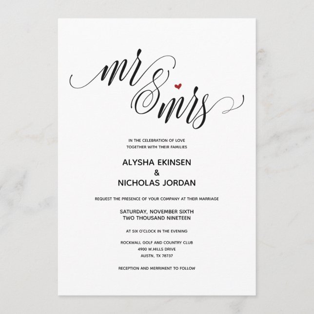 Tarjeta de invitación a la Sra. Wedding (Anverso)