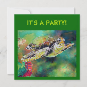 Tarjeta de invitación a la tortuga verde