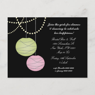 Tarjeta de invitación a las linternas verdes rosas