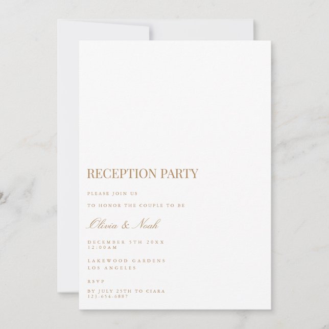 Tarjeta de invitación a recepción de color blanco  (Anverso)