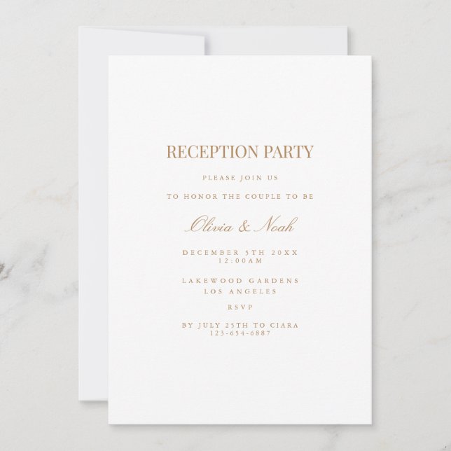 Tarjeta de invitación a recepción de color blanco  (Anverso)