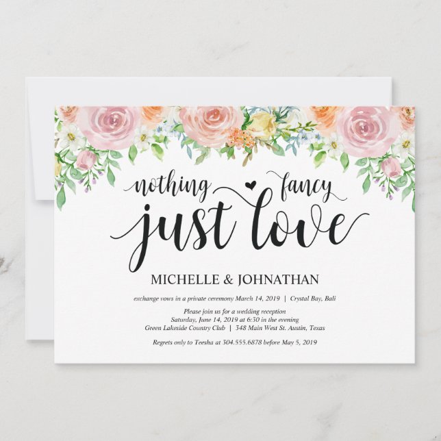 Tarjeta de invitación a recepción de Elopement de  (Anverso)