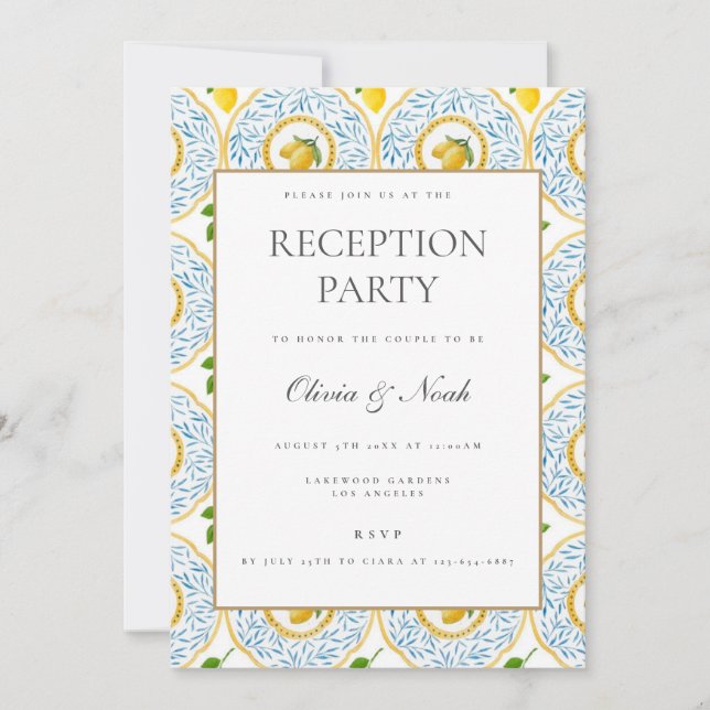 Tarjeta de invitación a recepción de limón mediter (Anverso)