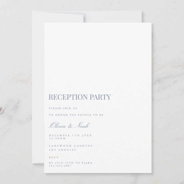 Tarjeta de invitación a recepción en azul y blanco (Anverso)