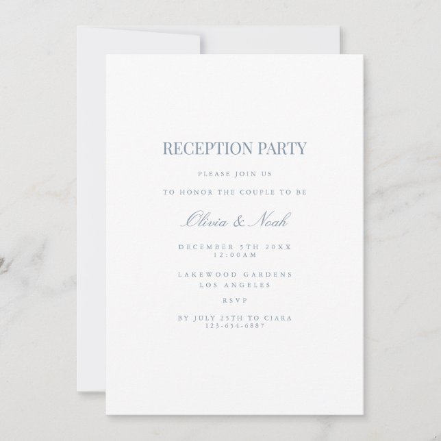 Tarjeta de invitación a recepción en azul y blanco (Anverso)