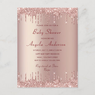 Tarjeta de invitación a Rosa Gold Rubor Baby Showe