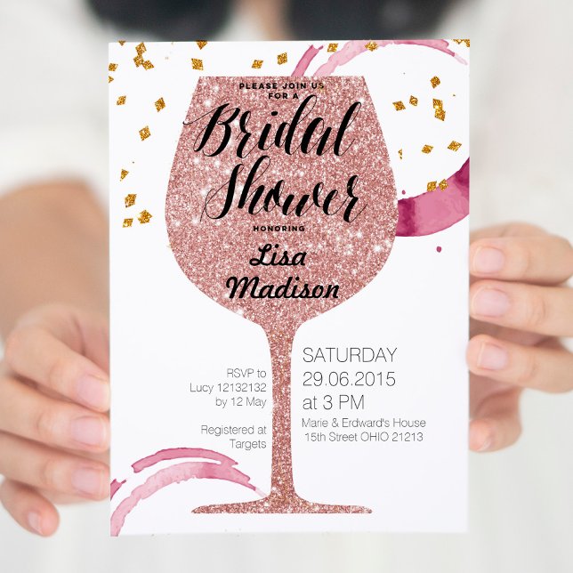 Tarjeta de invitación a Rosa Gold Wine Bridal Show (Subido por el creador)