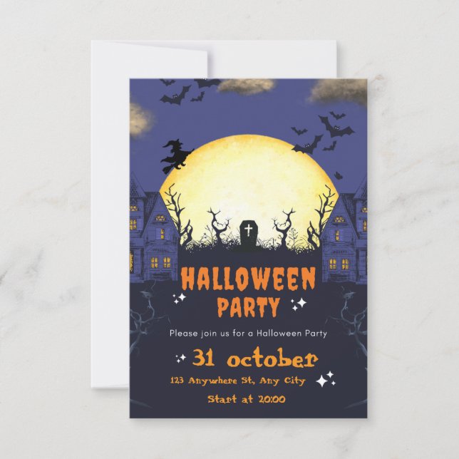Tarjeta de invitación a una fiesta de Halloween es (Anverso)