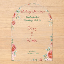 Tarjeta de invitación acrílica transparente y flor