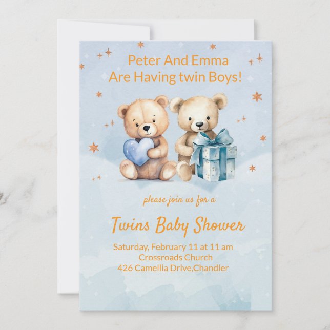 Tarjeta de Invitación Adorable Twin Baby (Anverso)