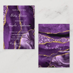 Tarjeta de invitación Agate Purple Gold Baby Showe