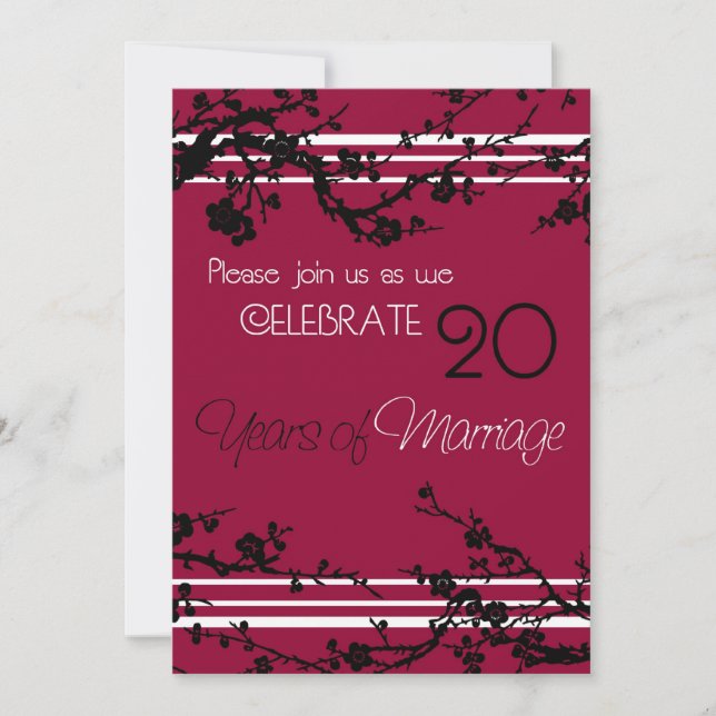 Tarjeta de invitación al 20º aniversario de boda e (Anverso)