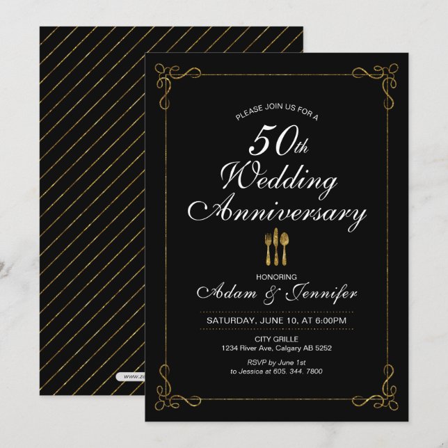 Tarjeta de invitación al 50 aniversario de Boda Go (Anverso / Reverso)