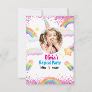 Tarjeta de invitación al arco iris de Unicornio