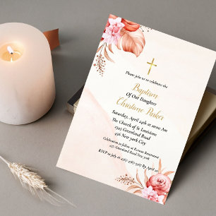 Tarjeta de invitación al bautismo con flores de co