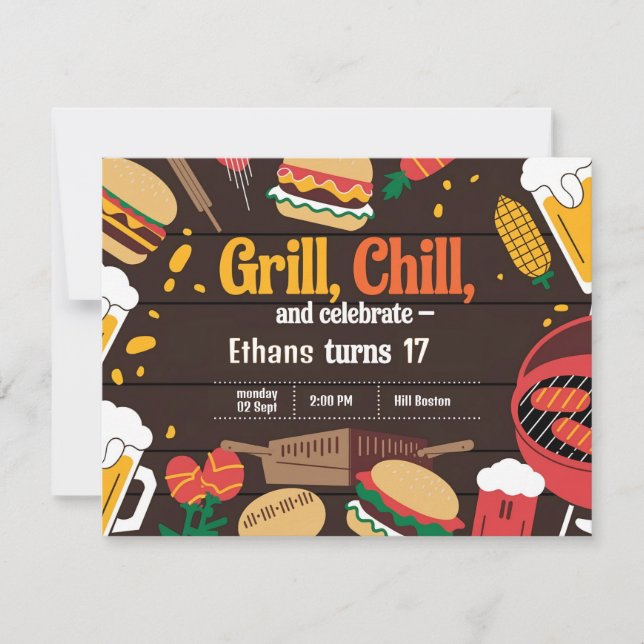 Tarjeta de invitación al cumpleaños Chill Grill an (Anverso)