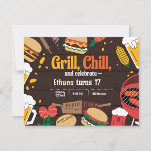 Tarjeta de invitación al cumpleaños Chill Grill an
