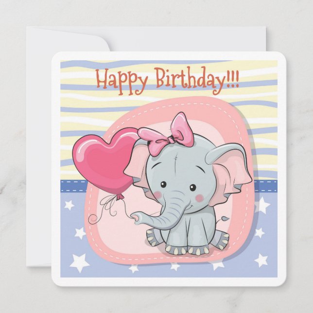 Tarjeta de invitación al cumpleaños de elefante li (Anverso)